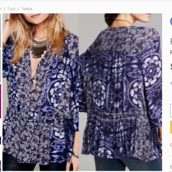 Free People Ratio Print Tunic Indigo Combo nwot blouse s/p - Picture 1 of 13